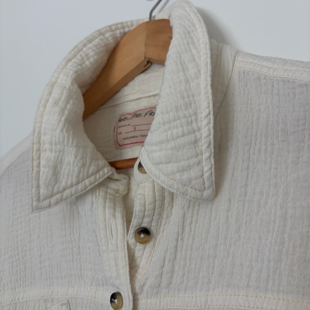 Free People We the Free Cardiff Cotton Gauze Button Up Shirt S Cream Oversized - Picture 5 of 9